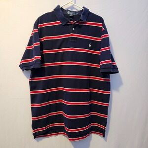 Vintage 90s Polo Ralph Lauren Polo Shirt Men's 2X Blue Red Stripe Big Tall